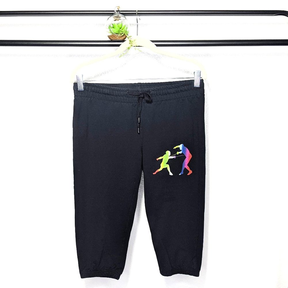 Vagary & Vasy Black Fencing Graphic Capris SZ M